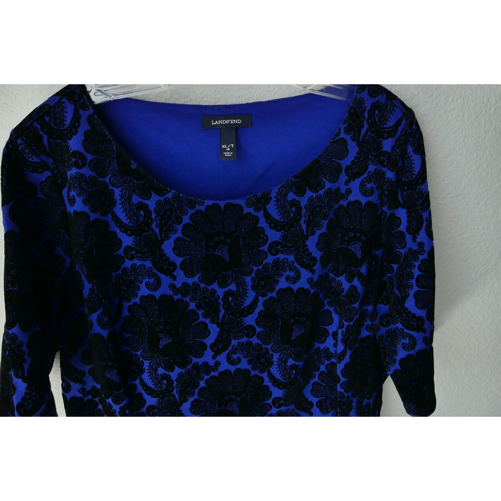 Lands' End Woven‎ Velvet Floral Dress 18 Burnout Blue XL Whimsigoth Fairy Grunge - Picture 4 of 9